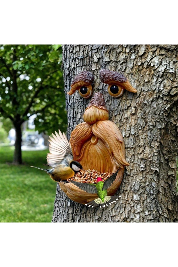 Bird Feeder Tree Face Decor Bird Feeder Outdoor,Eyes Glow in Dark Fun Old Man Tree Hugger Sculpture