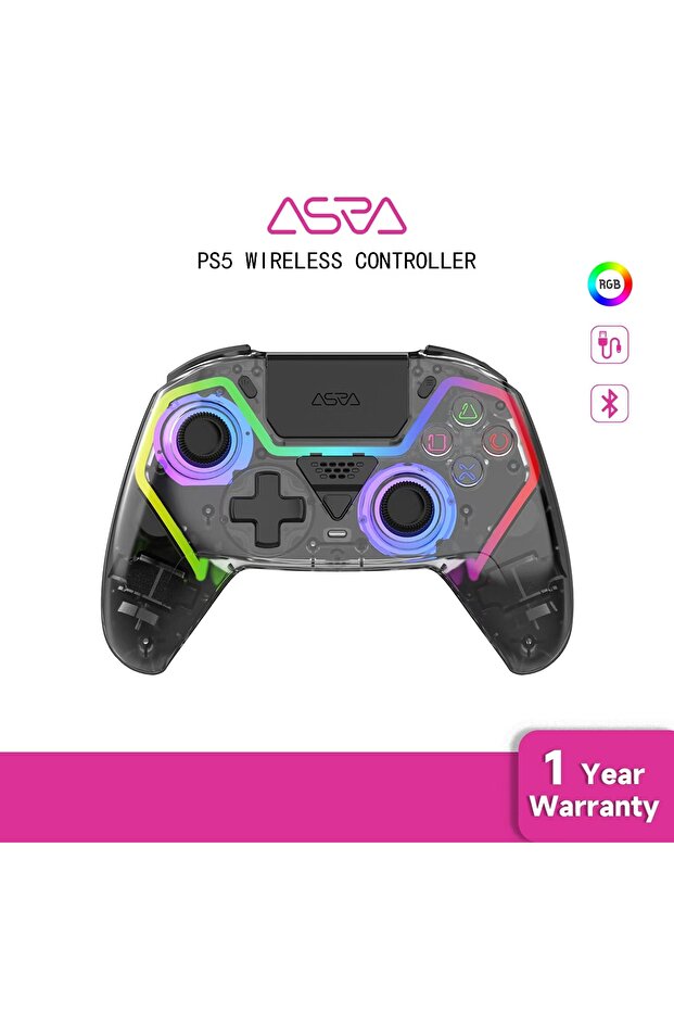 وحدة تحكم لاسلكية شفافة سوداء HG-04D لأجهزة PS5/PC/iOS/Android/Steam مع تقنية بلوتوث 5.3