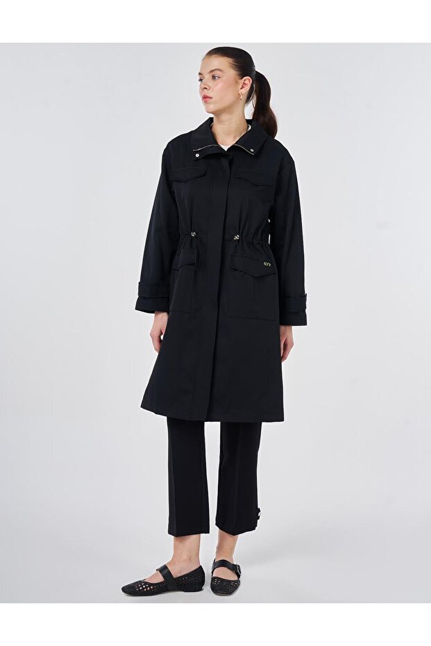 High Collar Cap with Pocket Detail Black
