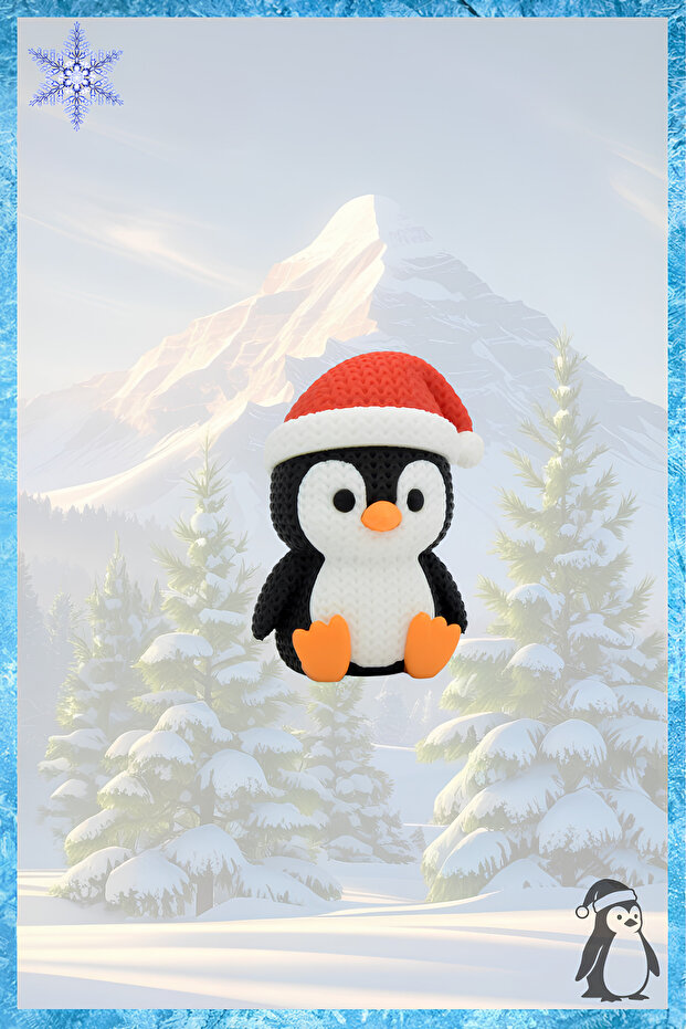 Christmas Themed Knitted Patterned Penguin Keychain – with Red Hat | Hard and Weighted Figure