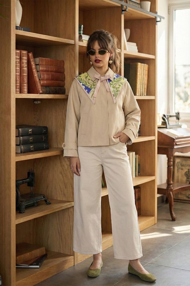 ياقة من الساتان باللون الوردي الفاتح مع نقوش - 2