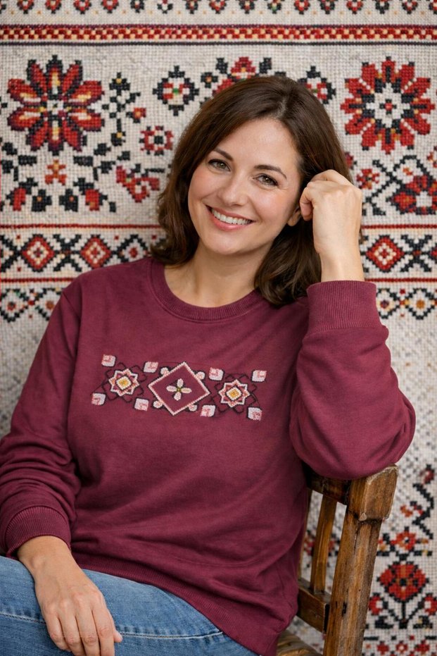 Sweat Embroidered Cross Stitch Series-3 - Burgundy