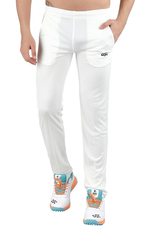 Passion Polyester Cricket Pant Medium White/Navy Breathable Lightweight Cricket Wear