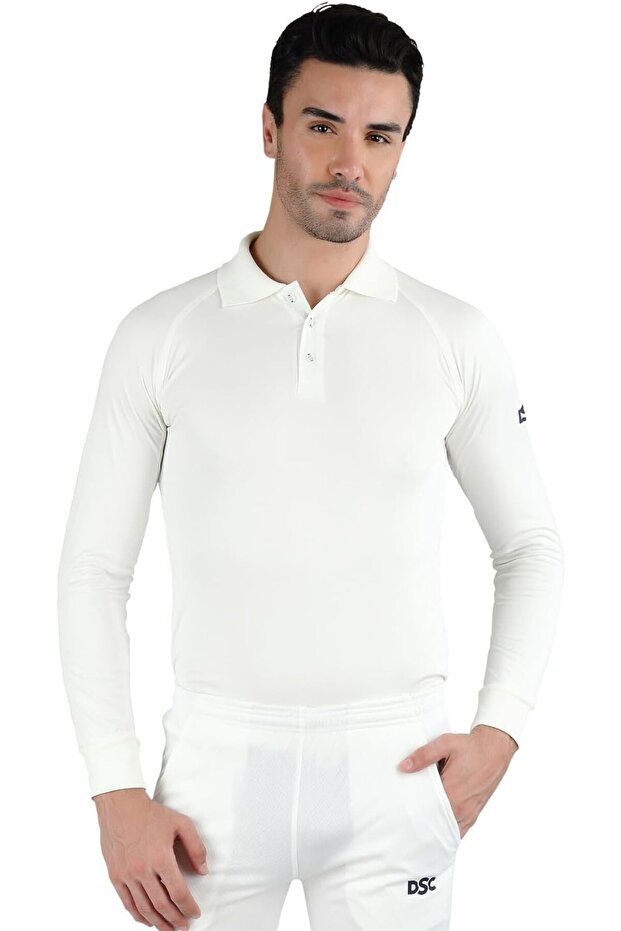 Atmos Full Sleeve Cricket T-Shirt, XXL, White/Navy, ultra-light stretch polyester.