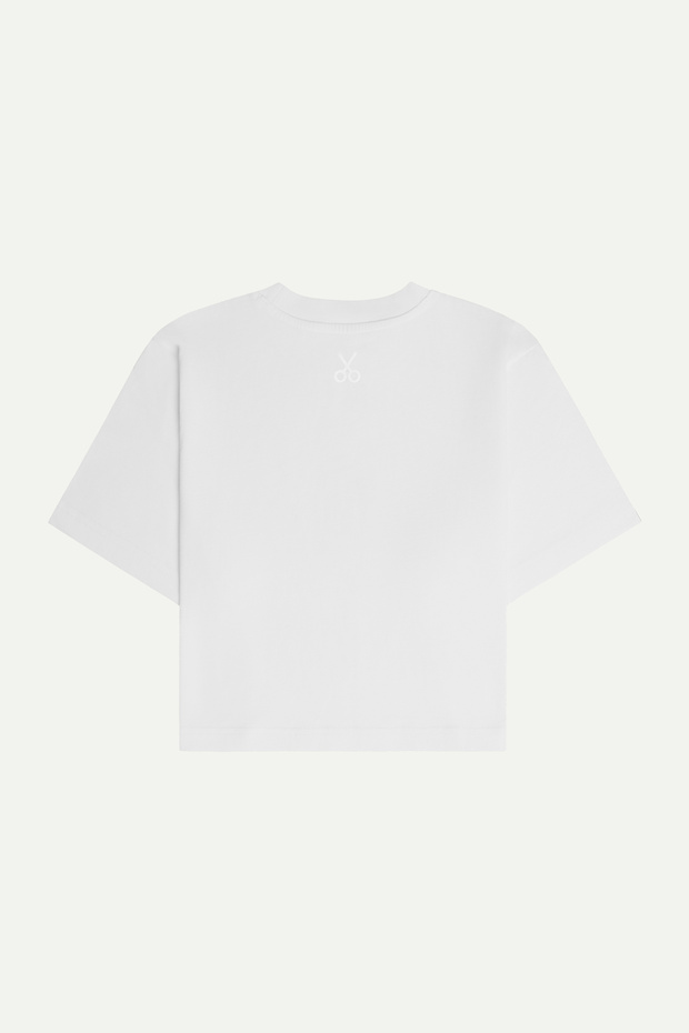 Kadın Flat Cut Crop Basic T-Shirt - Off White - 2