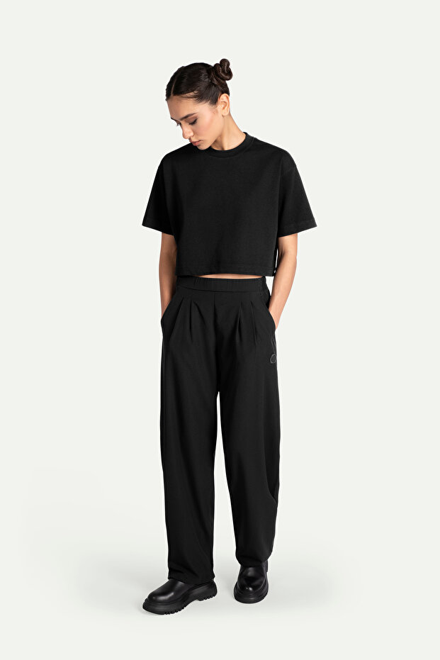 Kadın Urban Cut Crop Basic T-Shirt - Tar - 4