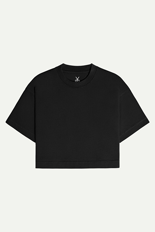 Kadın Urban Cut Crop Basic T-Shirt - Tar - 1