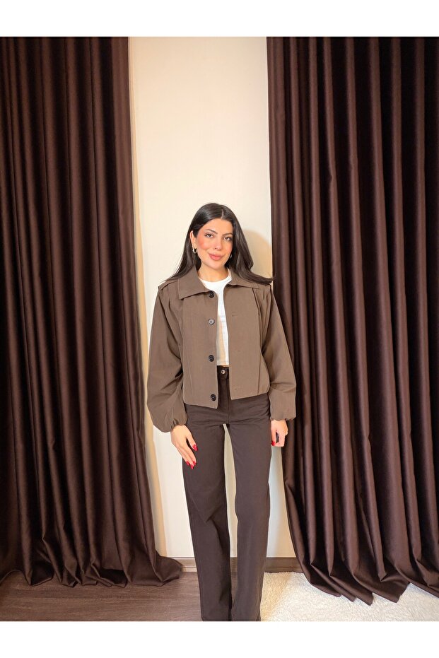 Women's Stand Collar Pleated Trench Coat