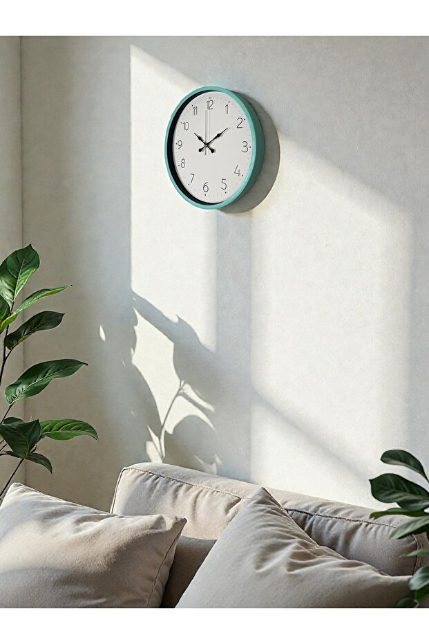 ساعة حائط قياسية باللون الفيروزي مقاس 36 سم - 3