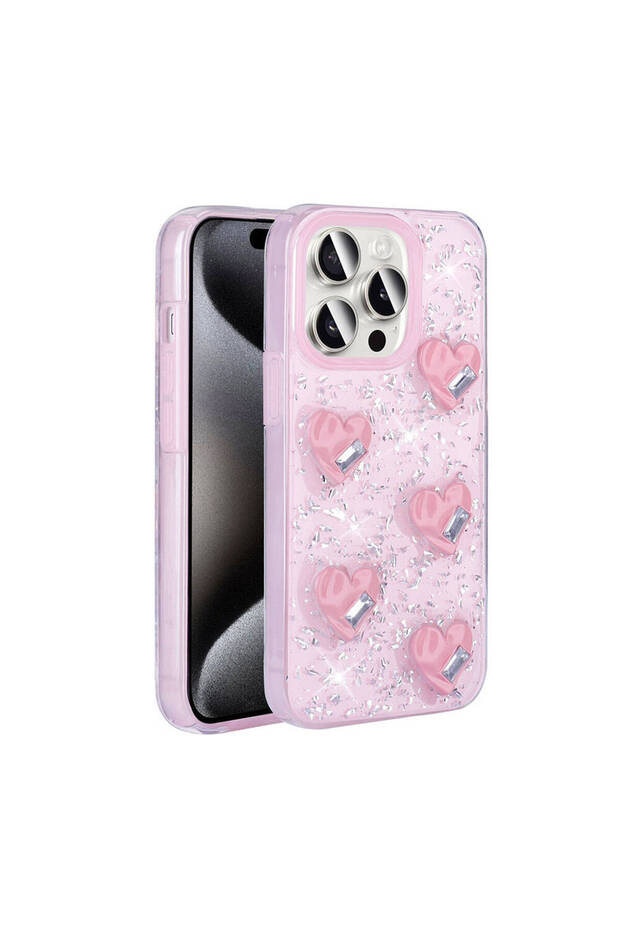 iPhone 15 Pro Max Case with Airbag Glitter Back Surface Bsay Sparkle Silicone Cover - Pink