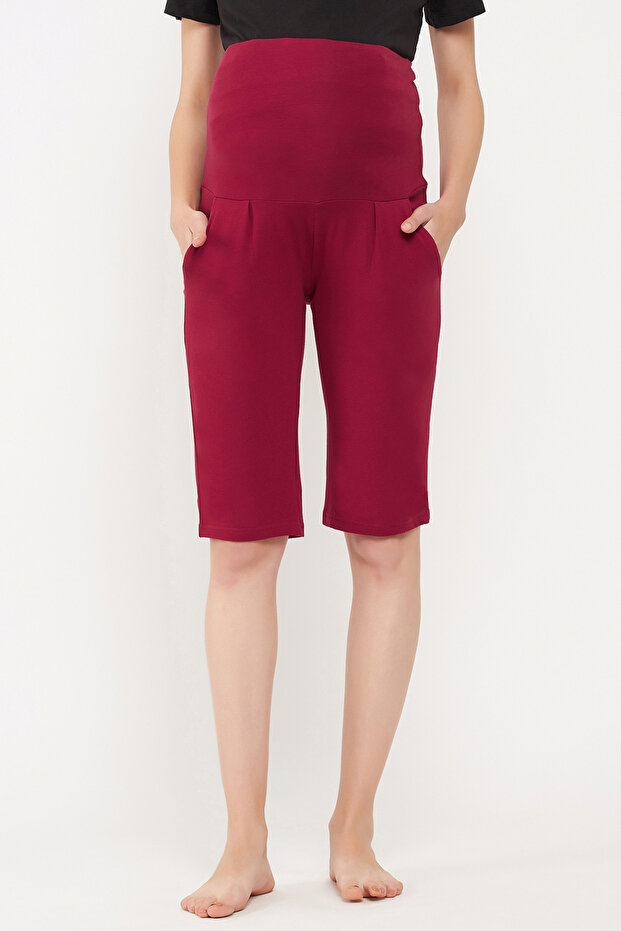 Chic Basic Maternity Shorts in Maroon - Cotton - 3