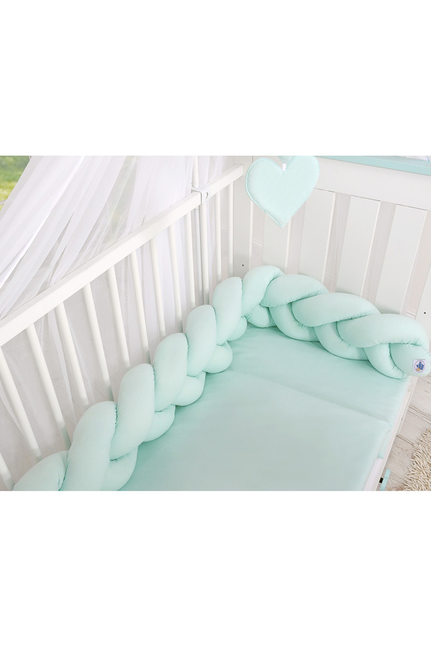 Braided cot bumper - mint - 3