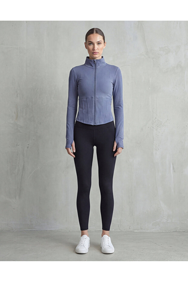 Brushed Soft Fabric Sport Jacket/Sweatshirt with Thumb Holes Missce2621-2