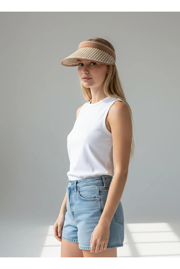 Brown Houndstooth Patterned Visor Adjustable Visor Hat - 2