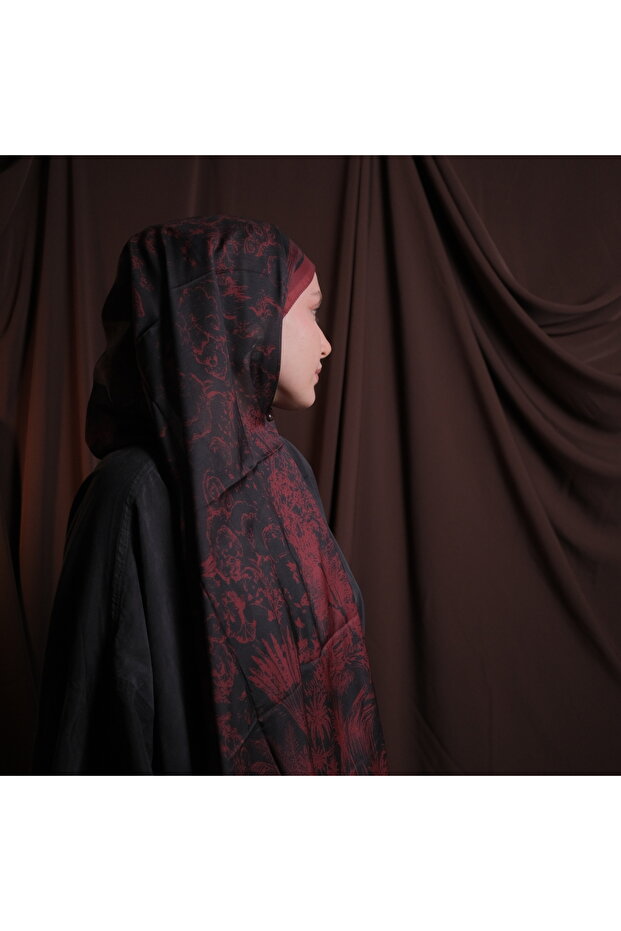 Soft Vintage Pattern Black Burgundy Shawl – Non-Slip Texture – Summer/Winter – 75X185