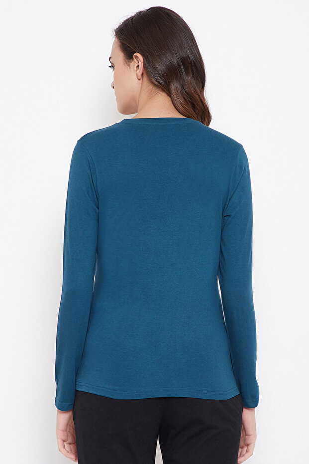 بلوزة نوم أساسية أنيقة باللون الأزرق الداكن - قطن - 5