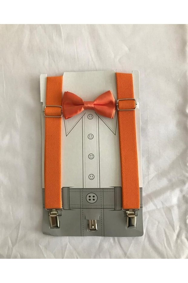 Orange Color Bow Tie Suspender Set Suitable for Ages 1-9
