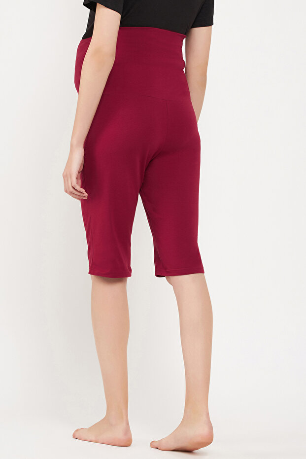 Chic Basic Maternity Shorts in Maroon - Cotton - 5
