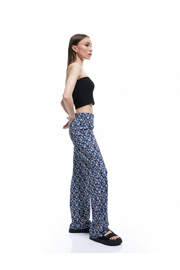 Women'S Blue Design Wide Leg Pants