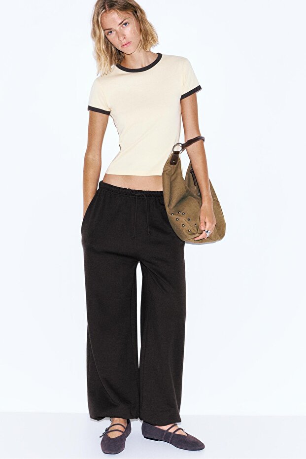 Ayarlanabilir paçalı geniş paça eşofman altı - 1