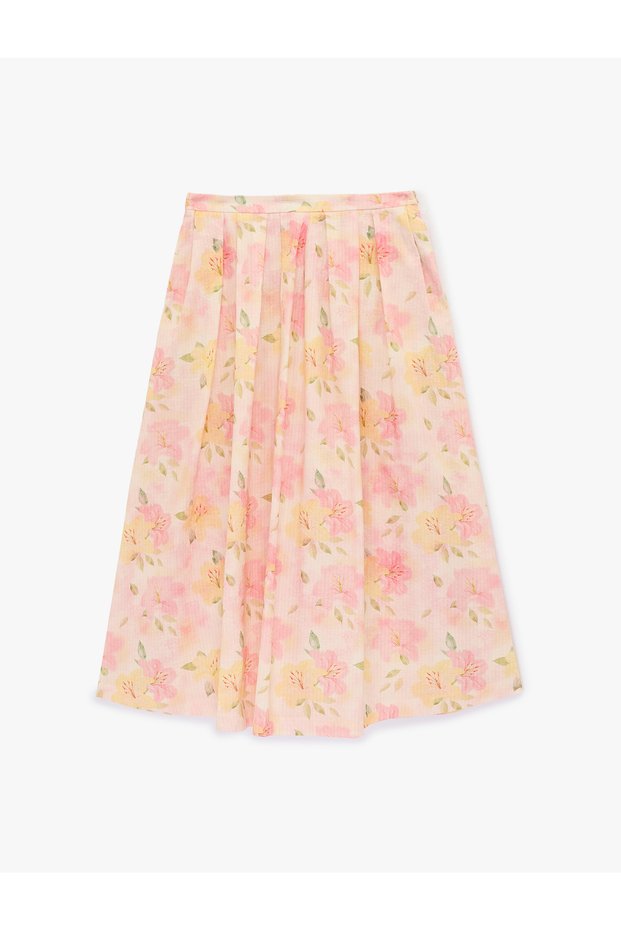 Women'S Pink Design Midi Floral Skirt