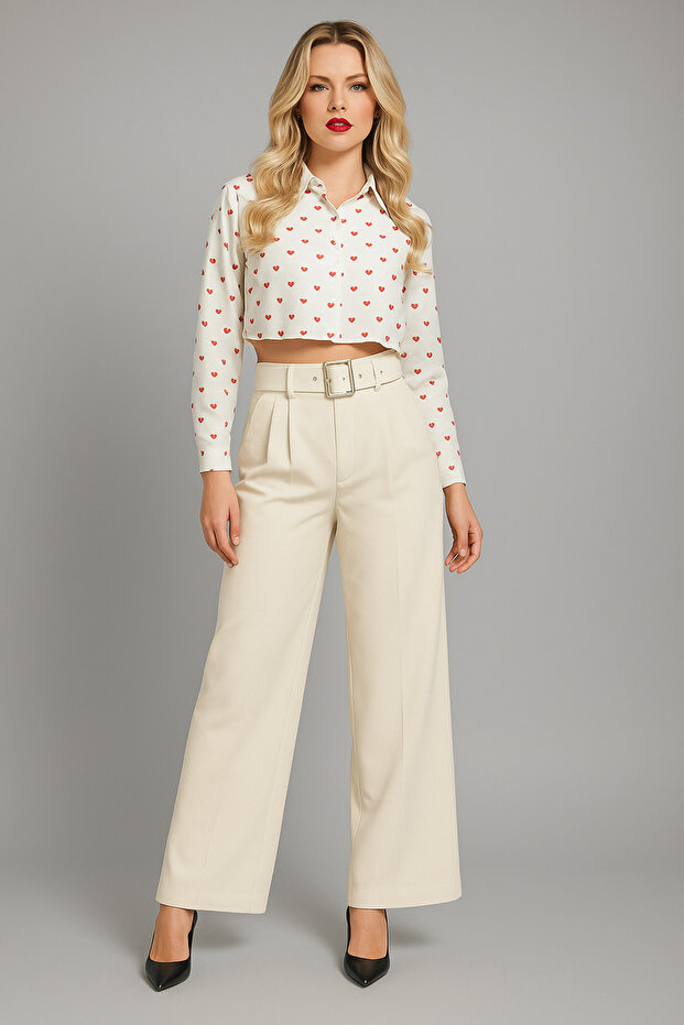 Women's Thick Belted Wide Leg Seasonal Trousers