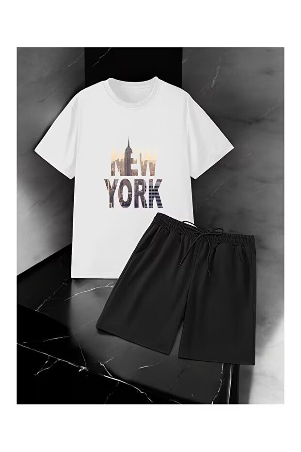 Unisex Newyork Printed T-Shirt and Shorts Top and Bottom Set