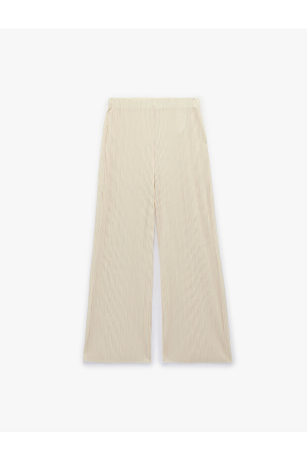 Women'S Beige Wide Leg Pleated Pants
