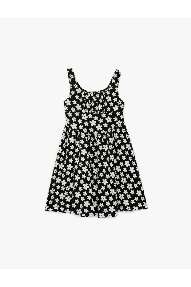 Girl'S Black Design Strappy Floral Dress