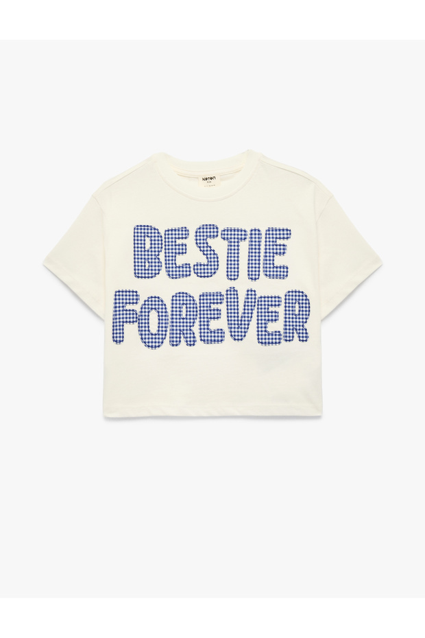 Girl'S Ecru Gingham Applique Detail T-Shirt