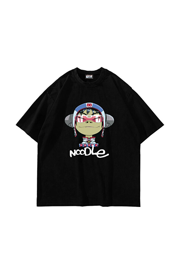 Gorillaz Noodle Printed Oversize Unisex Black Tshirt