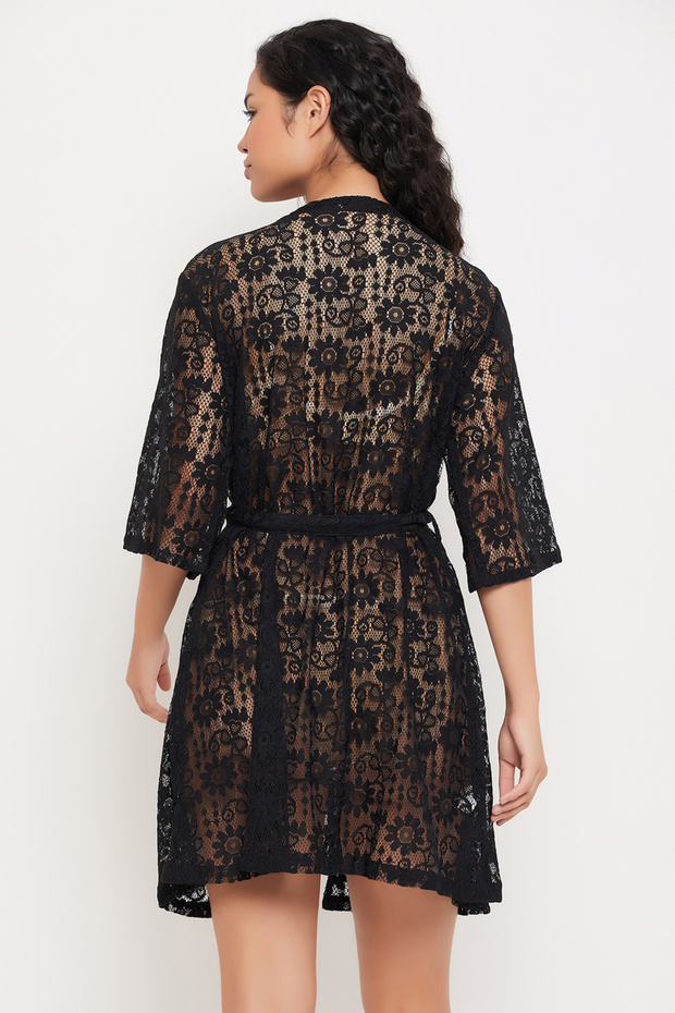 روب شفاف شفاف باللون الأسود - دانتيل - 5