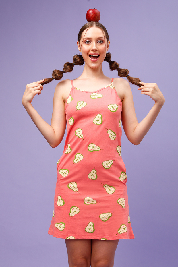 Tutti Fruity Short Night Dress in Peach Colour - 100% Cotton