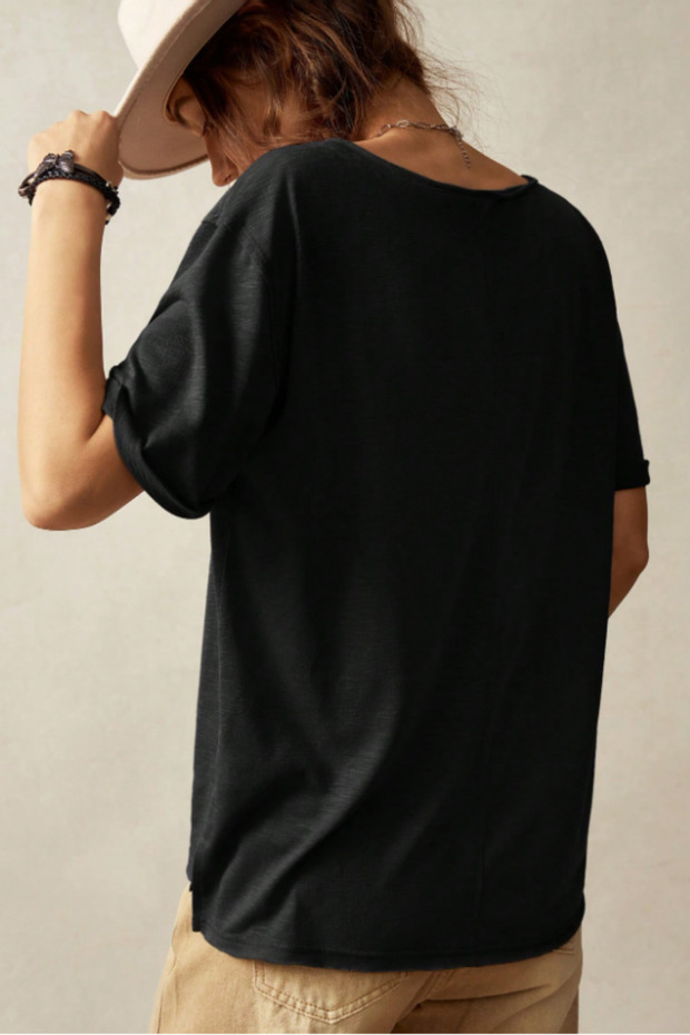 Kadın Siyah Oversize-Salaş V Yaka Basic Tişört - 6