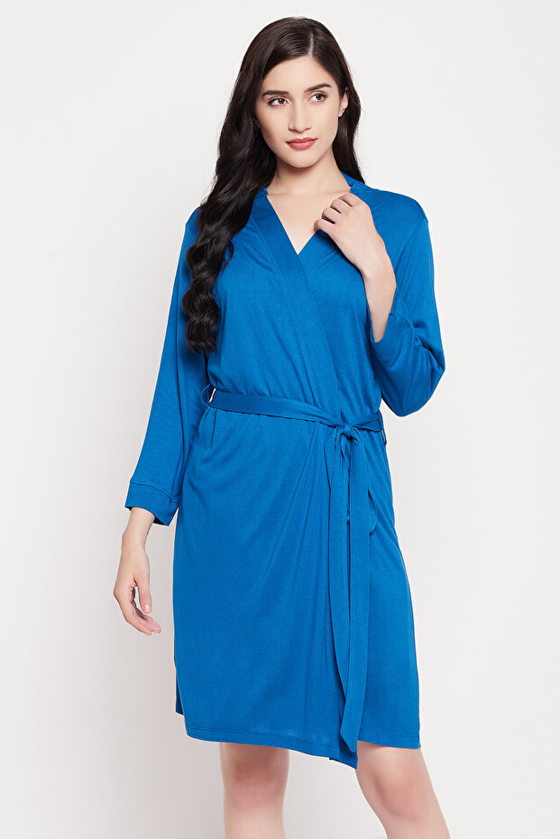 Chic Basic Robe in Cobalt Blue - Viscose - 1