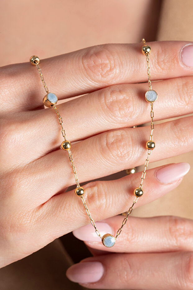 Stone Ball Chain Necklace / Gold Plated