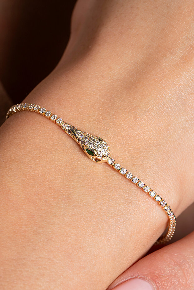 Snake Detailed Waterway Bracelet / Gold Bracelet
