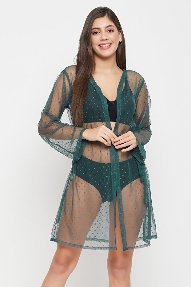 Chic Basic Sheer Robe in Green - 2