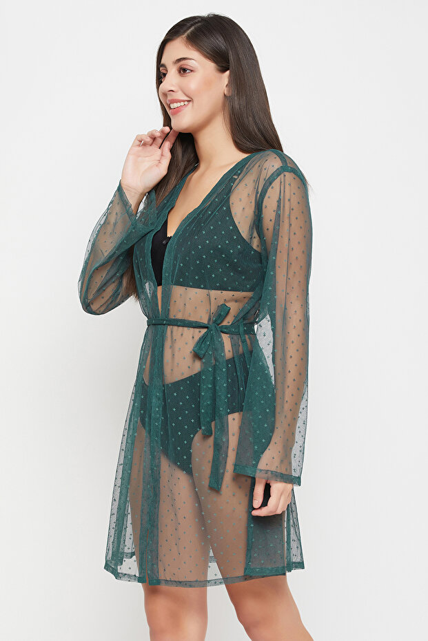Chic Basic Sheer Robe in Green - 4
