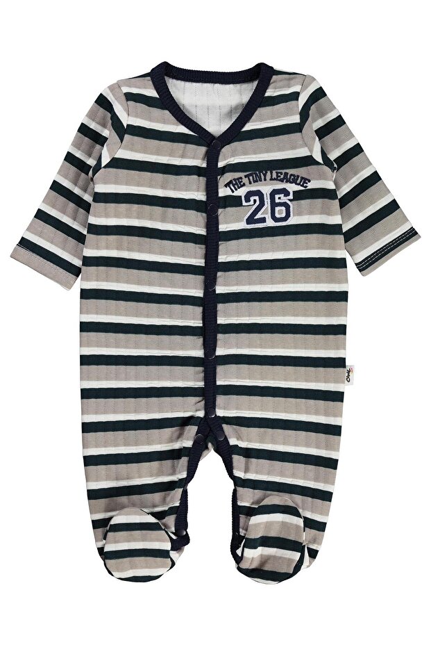 Square Stripe Printed Booties 1-9 Months Jumpsuit - Beige 3-6 Months