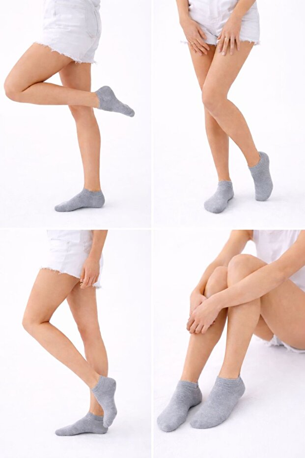 3 Pairs of Cotton Summer Women's Socks, Soft Plain Socks (Gray)