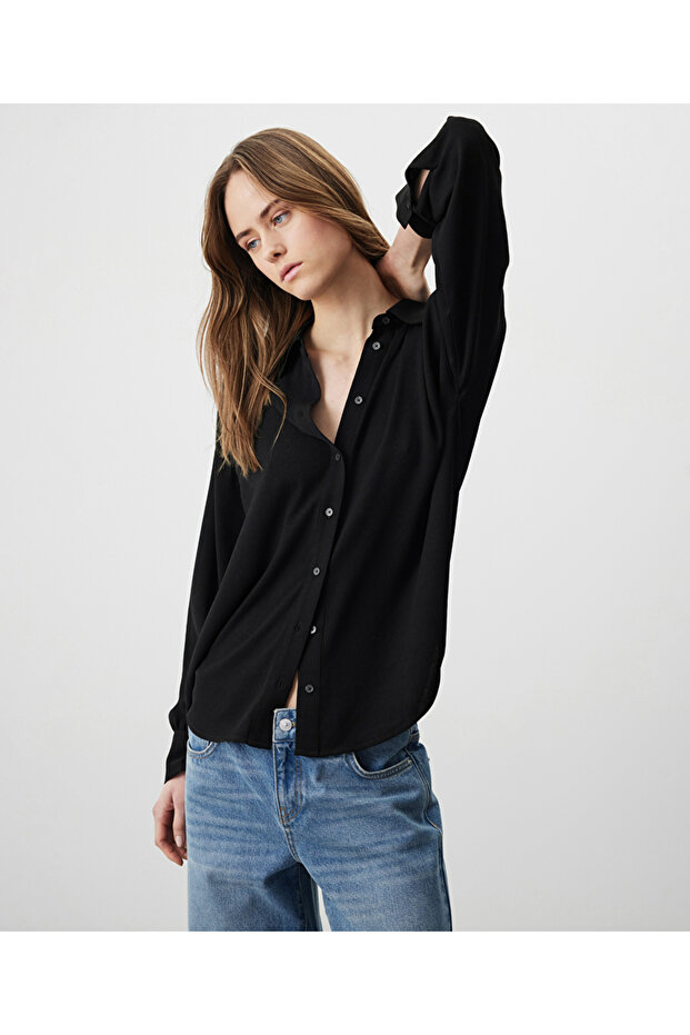 Düşük omuz basic gömlek - 5