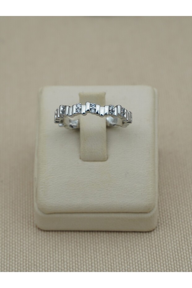Women's Silver Color Zircon Stone Modern Asymmetrical Adjustable Ring, Non-Tarnish Steel Ring