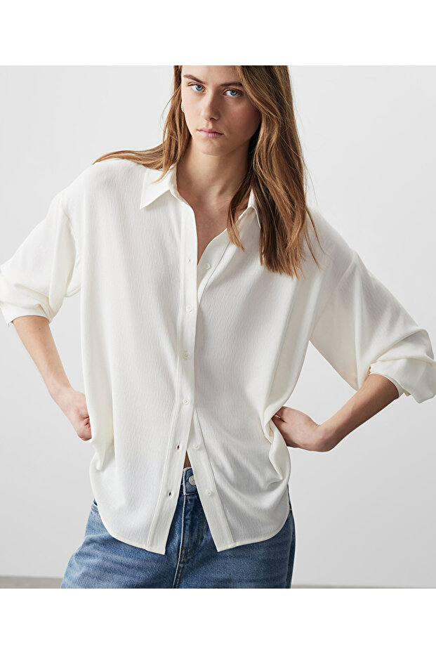 Düşük omuz basic gömlek - 1