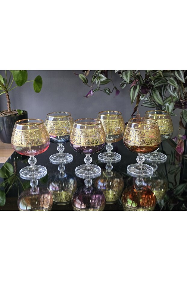 Handmade Crystal Alda Mixed 24K Gold Engraved 6-Piece Presentation Coffee Water Glass 250Cc