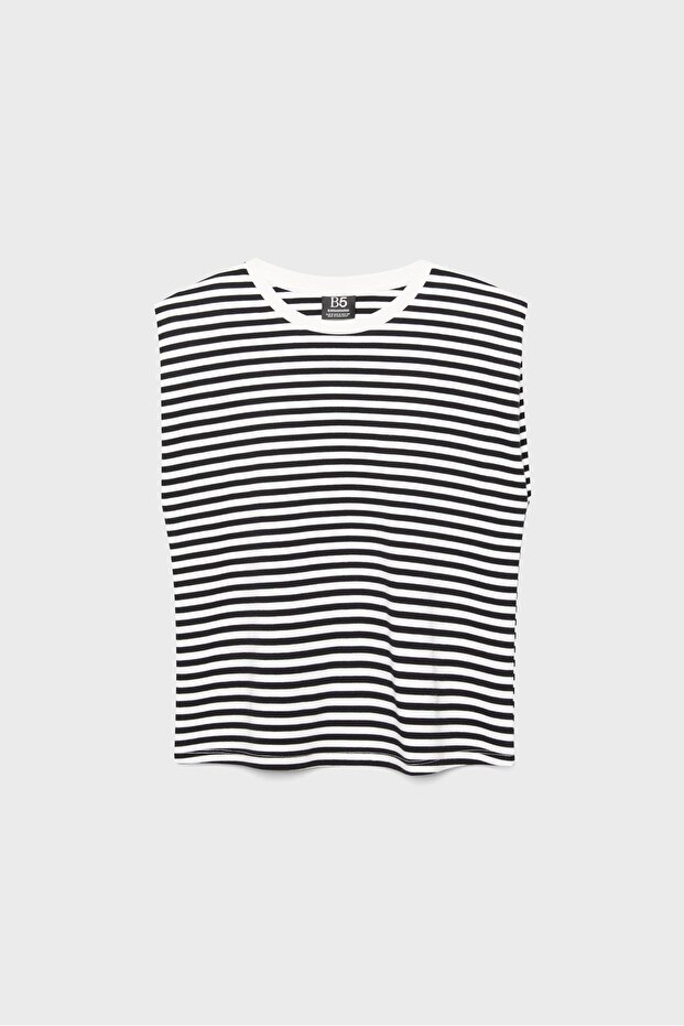 Basic vatkalı çizgili t-shirt - 5