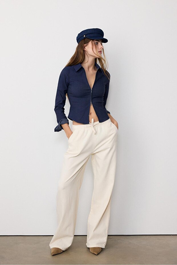 بنطلون دنيم فضفاض برباط - 2