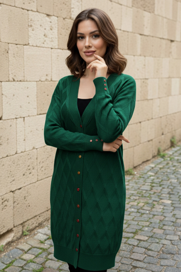 Patterned Cardigan N3290 Emerald Green
