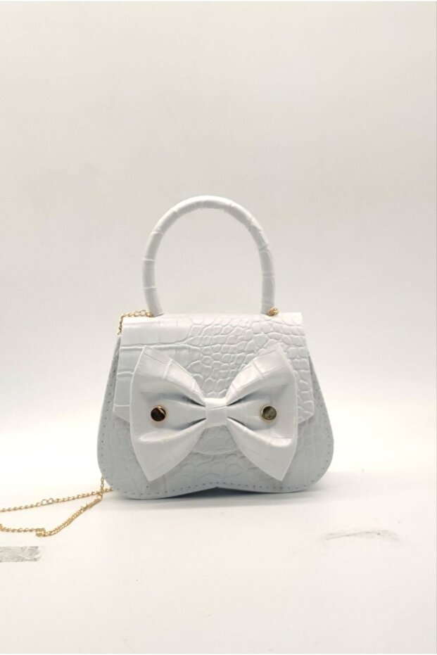 Mini Girls' Shoulder Bag with Bow Detail, Handle and Chain Strap, Festive, Daily, Stylish