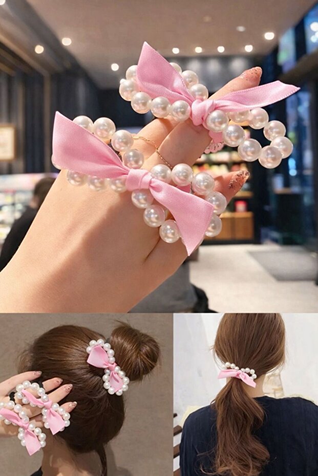 2-Piece Pearl Bow Model Rubber Buckle